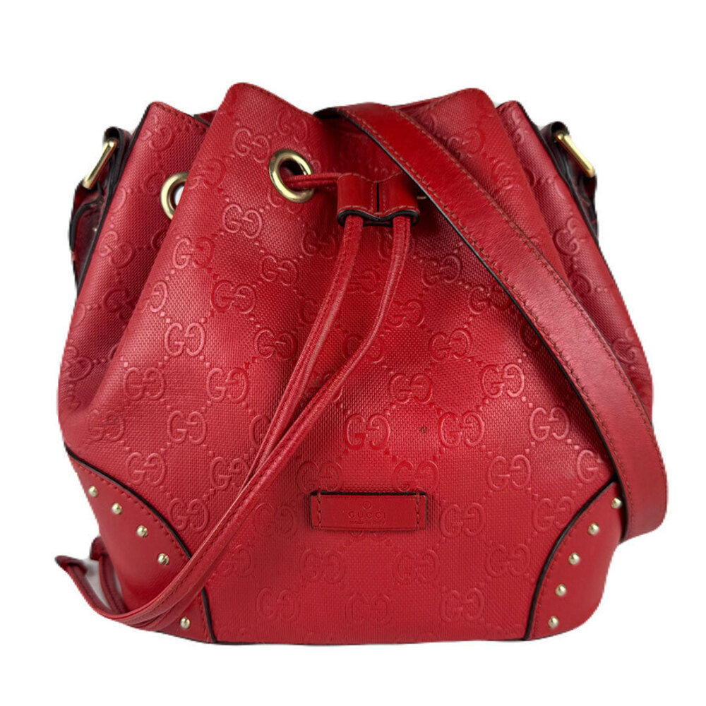 Gucci Hilary Lux GG Monogram Embossed Studded Bucket Bag stud Red